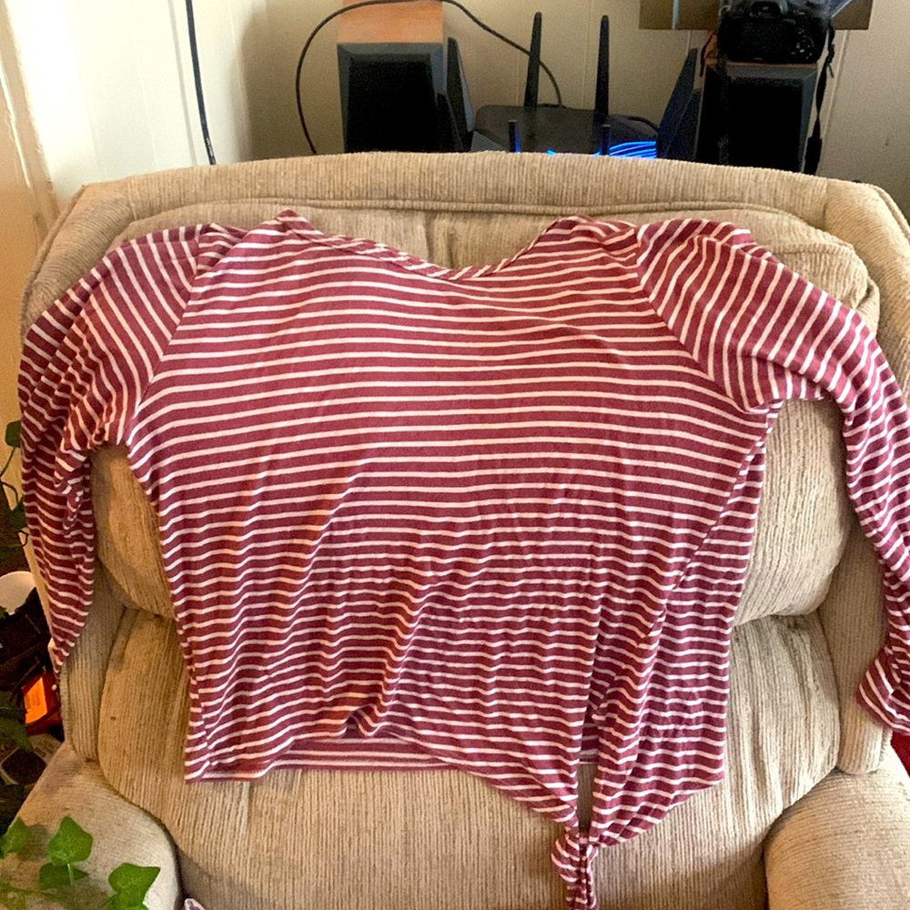 Long Sleeved Magenta-White striped shirt!